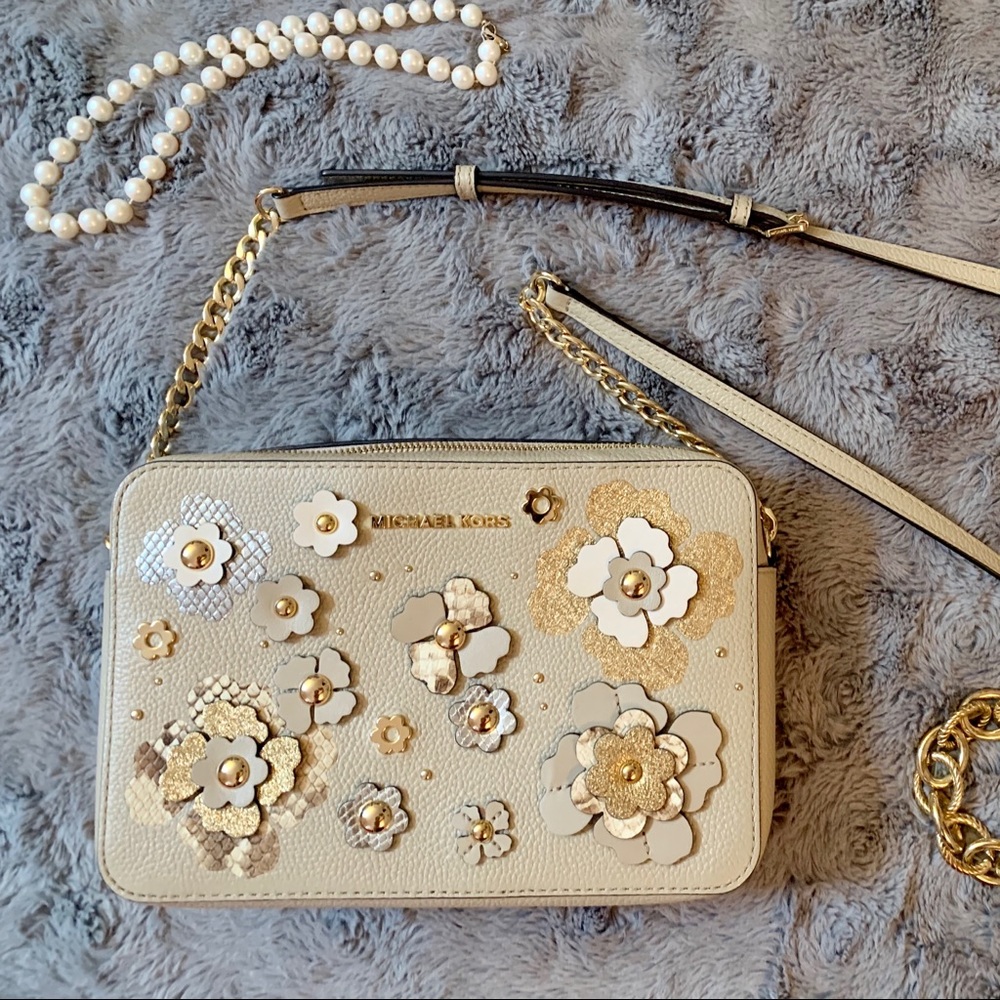 Michael Kors Jet Set Floral Leather Crossbody Bag